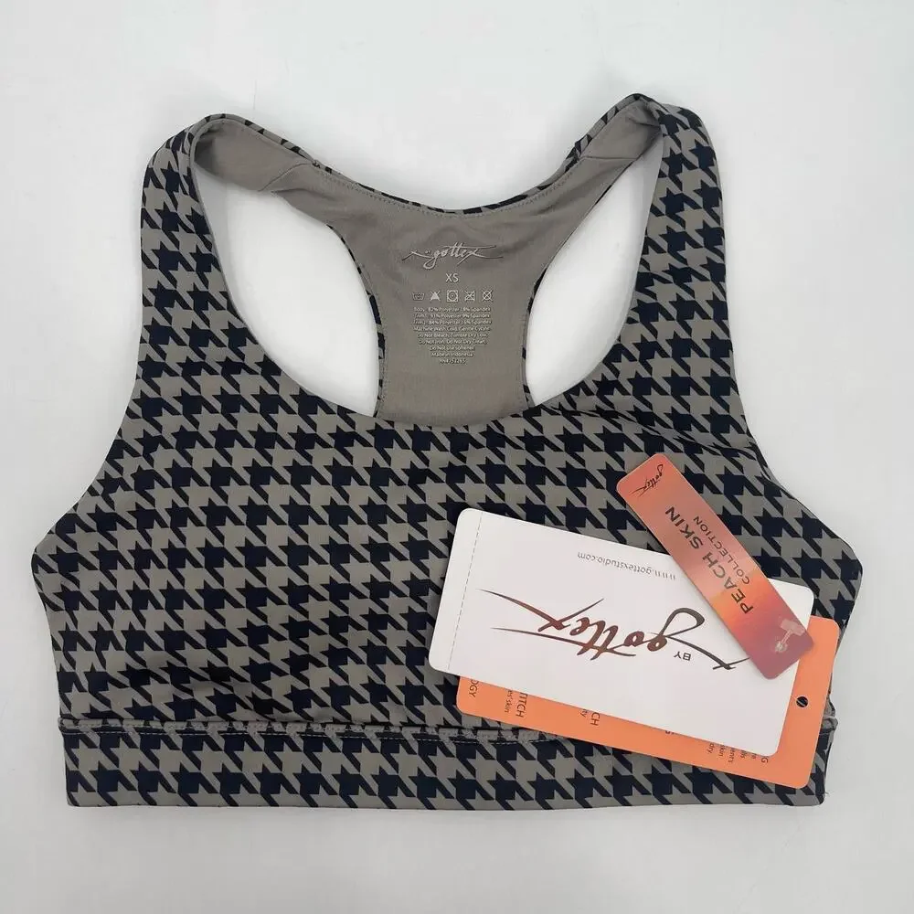 GOTTEX Sports Bra Size Extra Small Houndstooth NWT Black Athletic Gym Fitness